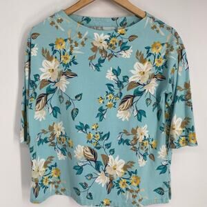 J.Jill Top Women’s PXS Luxe Supima Back-pleat Tunic Floral 3/4 Sleeve Feminine